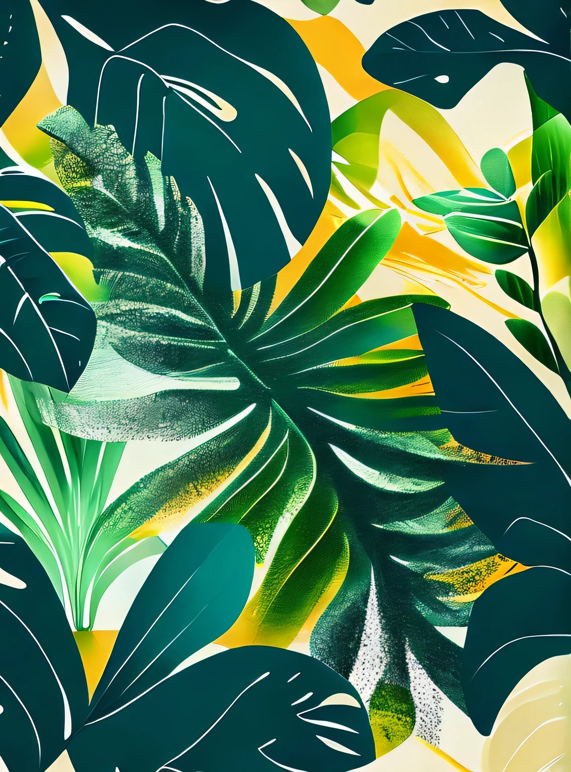 papel de parede abstrato de folhas tropicais, estilo vetorial, respingo de tinta, intricado