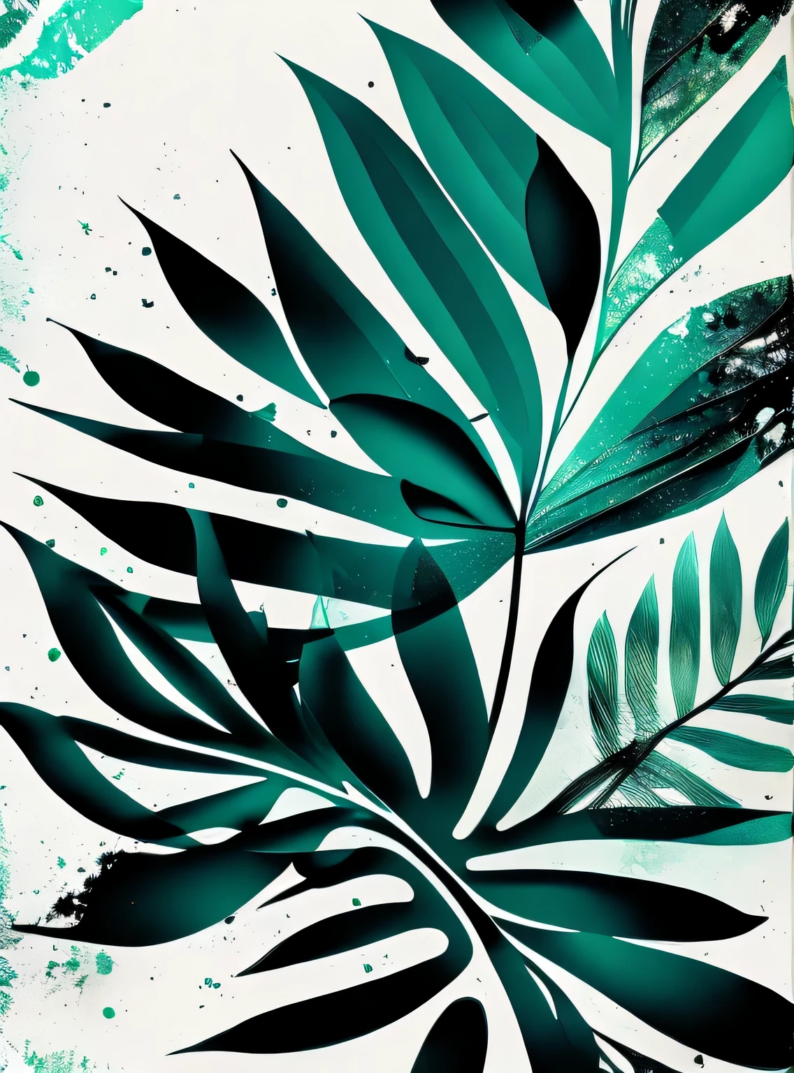 papel de parede abstrato de folhas tropicais, estilo vetorial, respingo de tinta, intricado