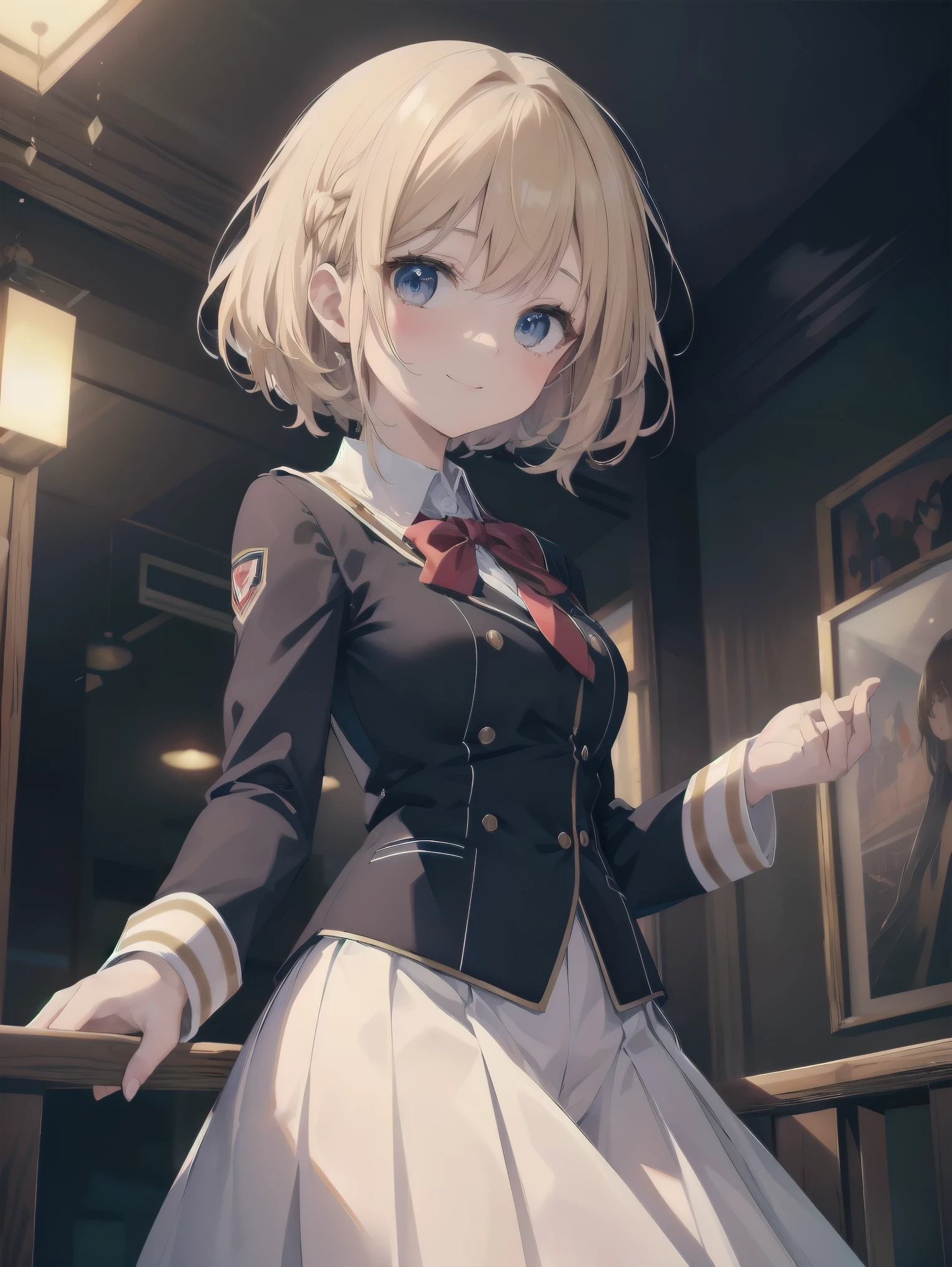 (masterpiece, top quality, detail), origin, cape, indoors, watch viewer, 1 girl, solo, smile, ass gonzo, ass visible from skirt, (ass: 1.3)