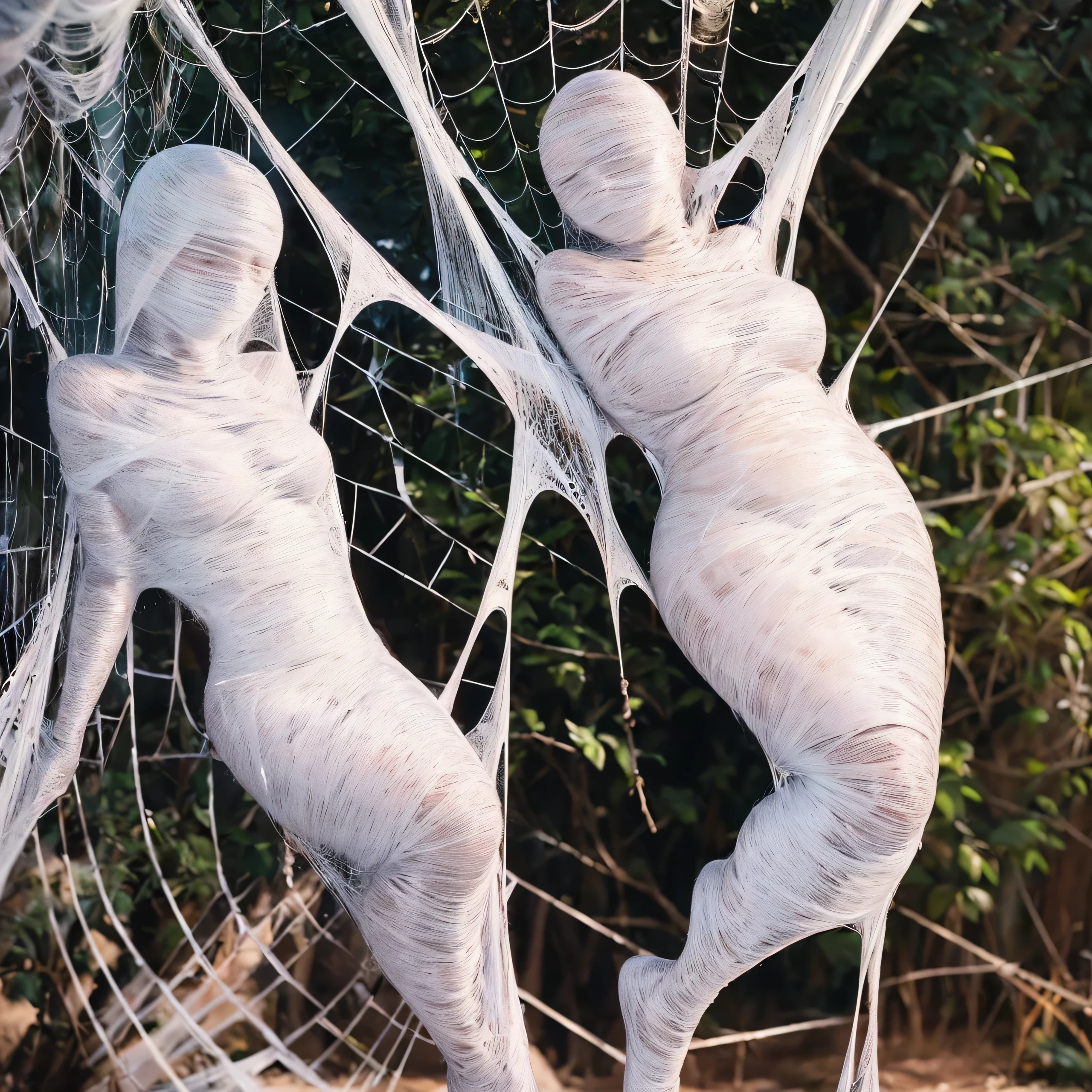 a girl entangled in the spider web, struggle, detailed classroom, (cocoon:1.3), spider web, hanging, spider in the web, spider