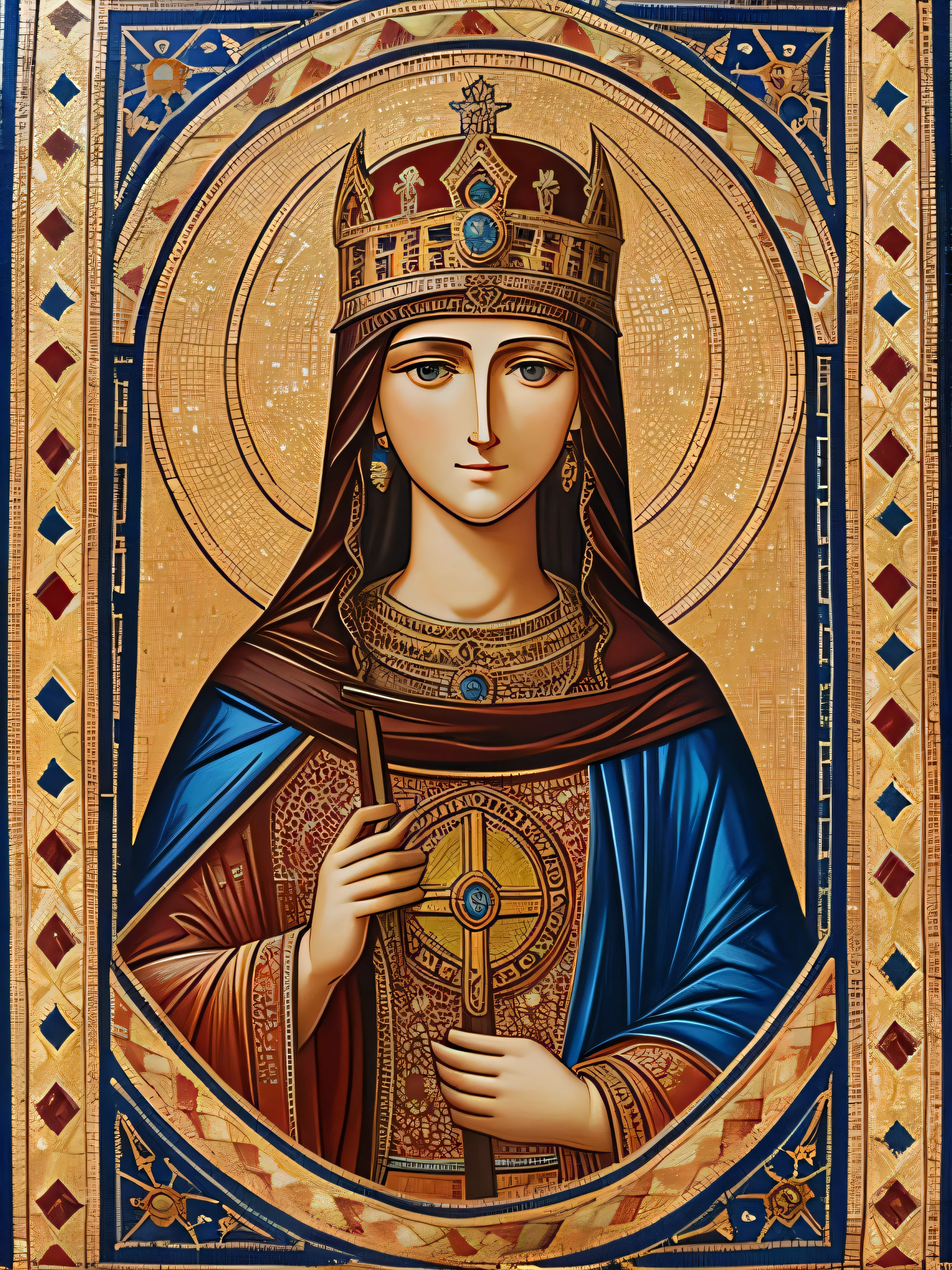 Byzantine mosaic, Saint Theodora, empress, 10th century, aged --auto