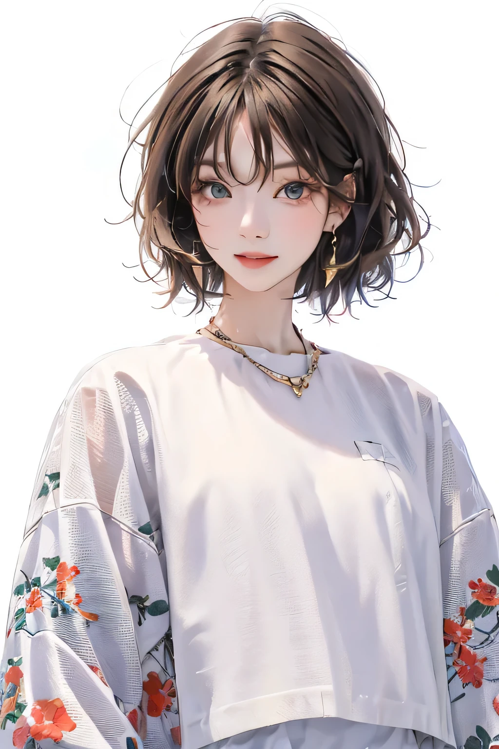 masterpiece, highest quality, summer clothes, colorful short hair, Upper body, pure white background