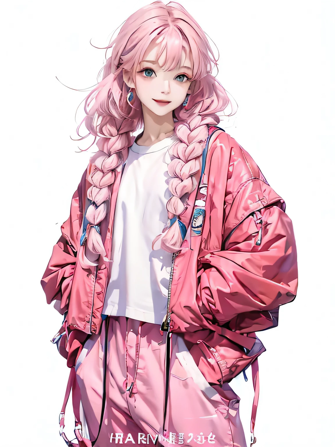 masterpiece, highest quality, spring clothes, pink hair, whole body, pure white background
