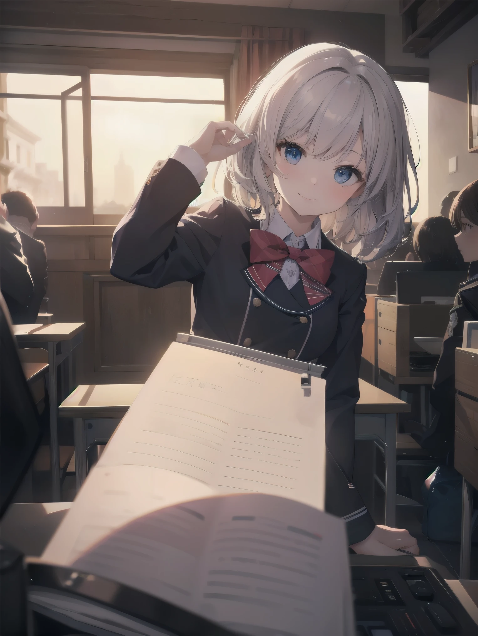 Enhanced dynamic perspective,cute cute beautiful girl,JK uniform,look at me and smile,simple background,works of masters,high quality,4K resolution,super fine,detailed pubic hair,Accurate,cinematic lighting,