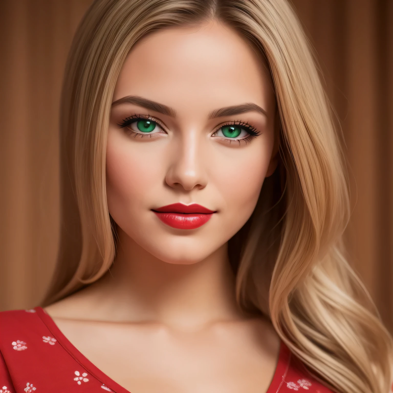 A young and beautiful woman, blonde hair that falls gently in waves up to the shoulders, medium height, large green eyes, fair skin, she's in her pajamas, she is in her bed, taking care of her skin before going to sleep, The environment is illuminated with lights of warm and pleasant colors making your hair shine, your countenance is naturally serene, lips with red lipstick, 8K texture, highly detailed, realistic, soft Cinematic Light, HDR, sharp focus, masterpiece, photorealistic, photography award-winning, Canon EOS R5, 35mm