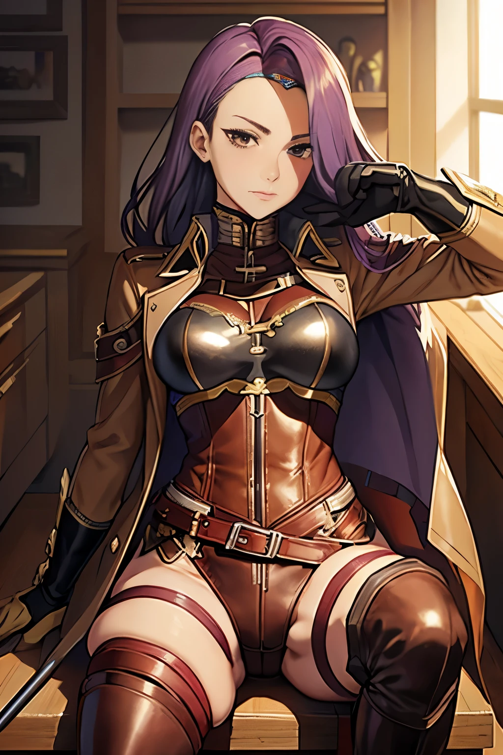 defsonya, purple hair, (((full body))), jodhpurs, riding pants, tight pants, (pants), beige pants riding coat, (((tailcoat))), red tailcoat, equestrian, equestrienne, ((riding crop)), (((brown leather thigh high boots))), (((brown leather thigh-high boots))), (((brown boots))), (((brown leather gloves))), ((opera gloves)), gloves, ((jockey)), heel being shown, using riding crop, ((stiletto heel)), pointy heel, ((sitting on saddle)), ((brown saddle)), ((riding saddle)), legs across saddle, sitting pretty,riding crop(5:1),sexy,anime(7:1),POV(3:1),1girl(5:1),busty,thin waist,high quality,best quality,racetrack,grassy field,race track,boot worship(3:1),horse race track,anime milf,mature anime woman,boot fetish(3:1),white pants,anime style,solo,anime face(3:1),looking at viewer,looking at camera,purple hair,femdom[2:1],fullbody(3:1),tan pants,pants,small nose,anime nose(3:1),no nose,full body view,beige pants,looking down at viewer(4:1),foreshortening,beige_pants,beige riding pants,white riding pants,looking down,pov eye contact,presenting boot,pointing sole of boot at camera,from below(3:1),viewed from below