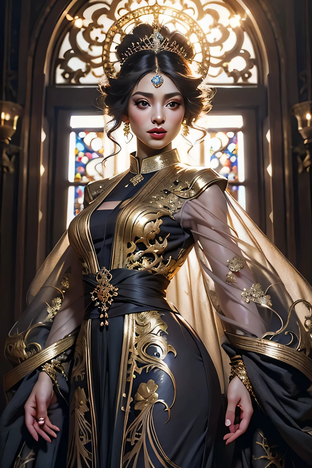 Very beautiful princess with crystal eyes bright hyper realistic super detailed full door caftan outfit cover body very detailed hyper realistic centerpiece different types design full HD super detailed face hyper realistic master piece