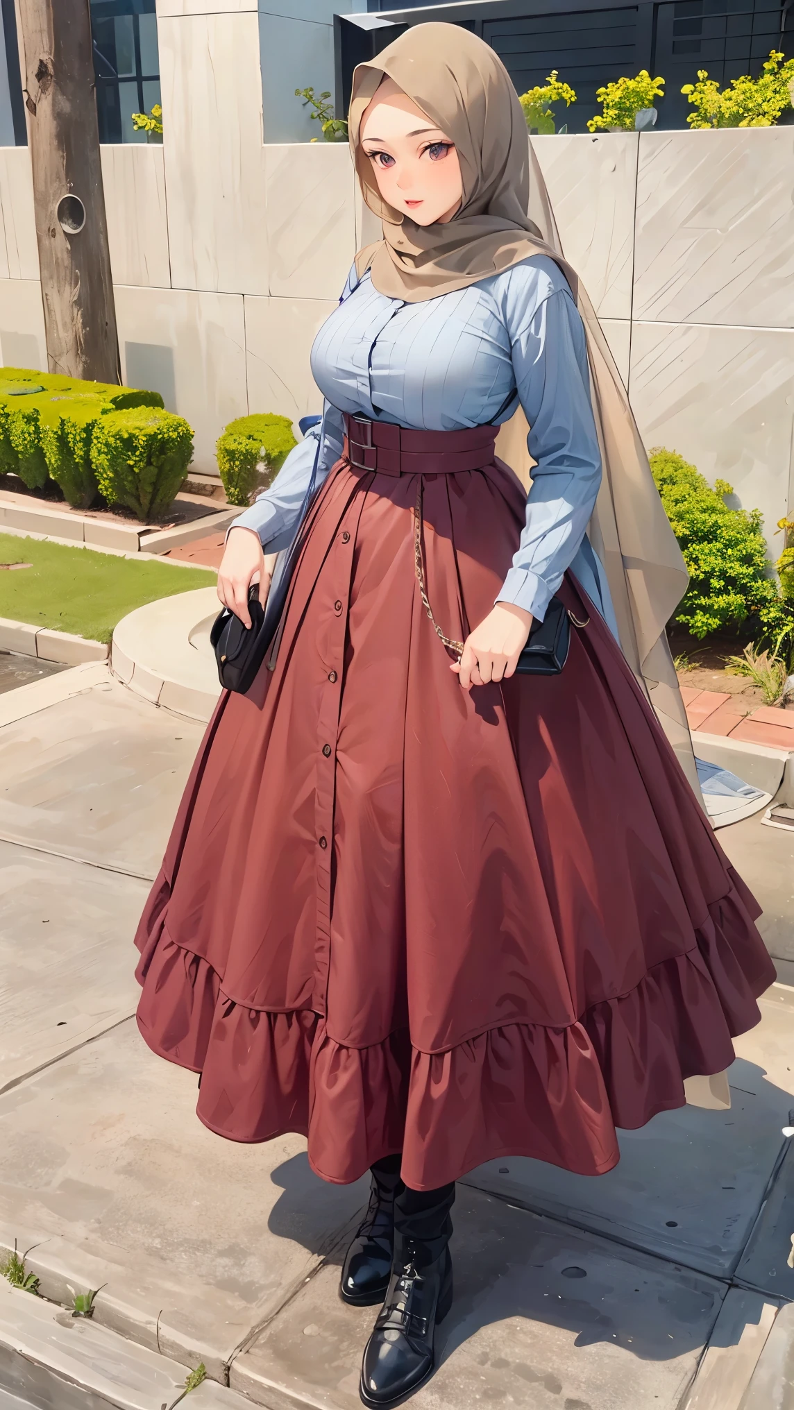 Pretty hijab girl, army of king, masterpiece, UHD, super detailed, super realistic. (((full body view))). Women knight. Great design costum. Background sands. Day light. Various live action pose. Beautiful hijab, closed thick hijab dress. 