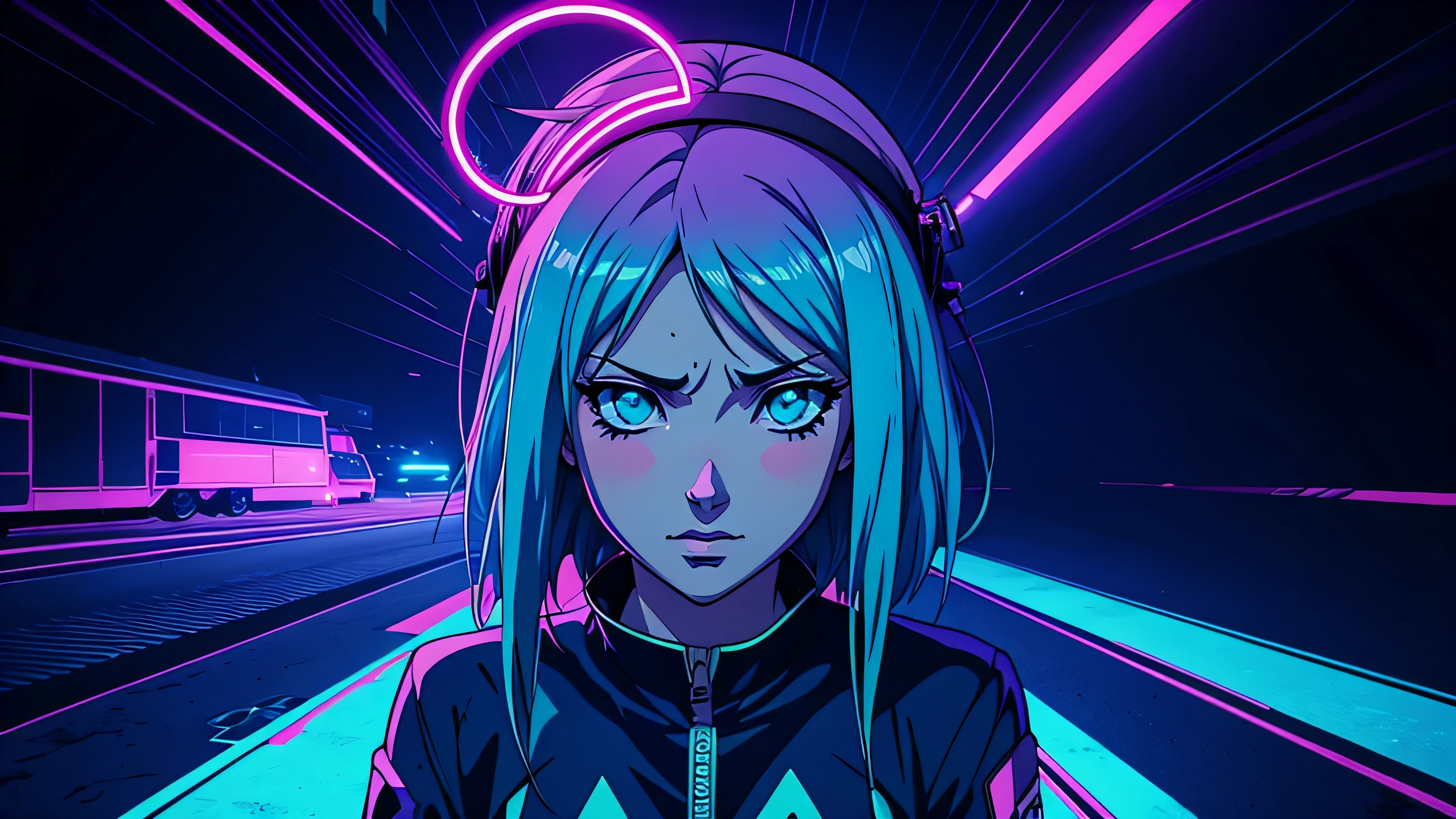 garota de anime, Capa do álbum Anime Phonk Brain Sick com cores azul neon