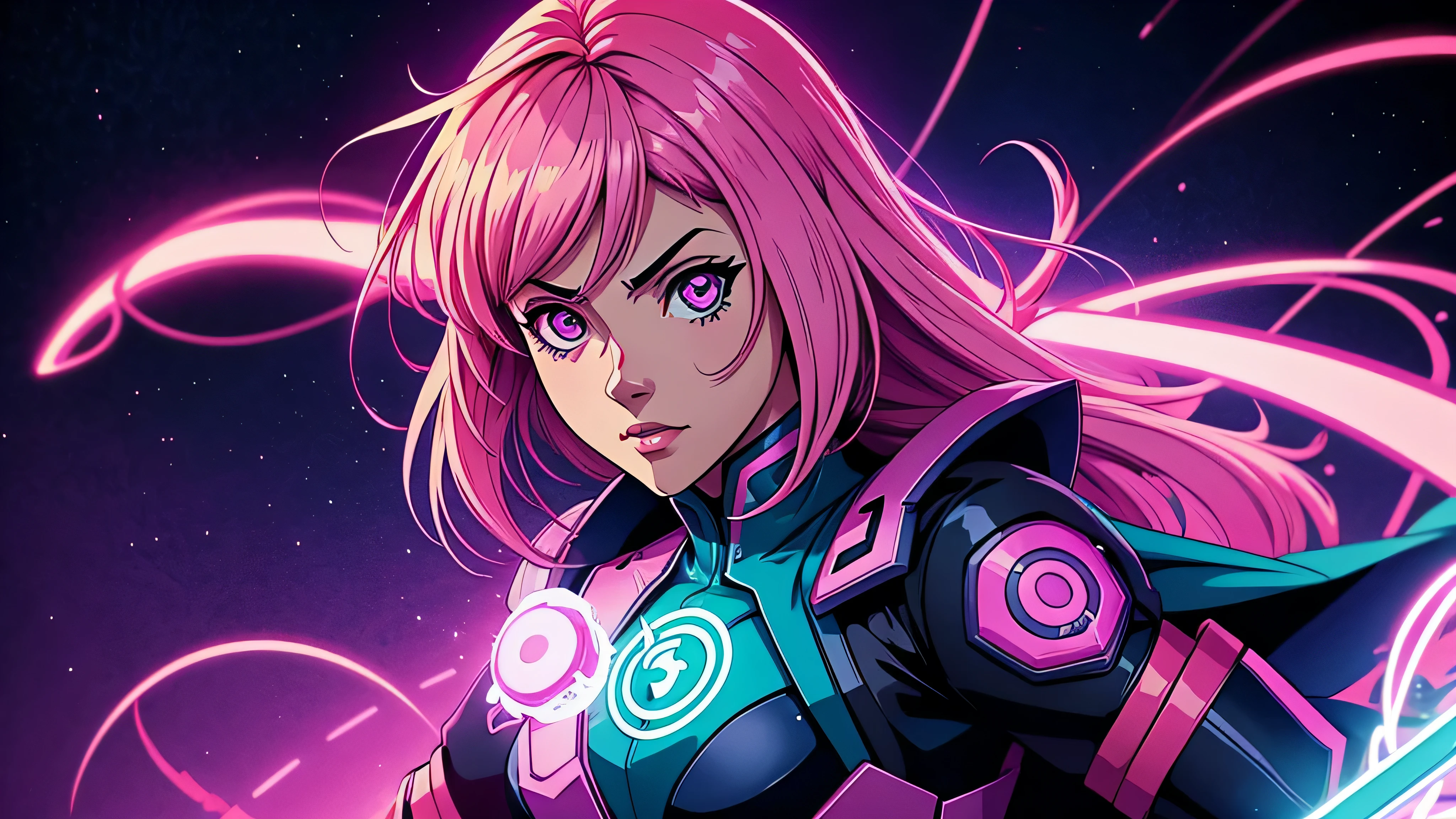 garota de anime, magical warrior, album cover anime phonk sick brain, cores azuis, Neon