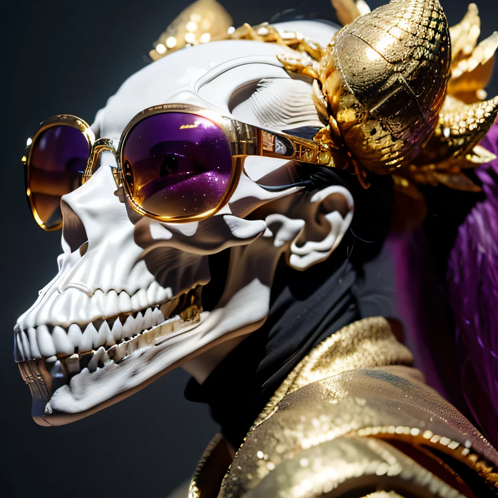 On snowy nights,32k(masterpiece,HD,Ultra high quality,32k)Purple-pink double ponytail,flower stick,Indigo Skull King ,mahogany steering wheel (The skeleton is very realistic:1.4),crocodile print robe,Rusty skull ornaments,Sand gold linen cloak,petals flying,Deep gold sunglasses,Hold your head high,worthy of pride,Look at people through nostrils,A primary and secondary school student, high resolution,Xueba, detail, RAW photos, Sharp Re, Nikon D850 film photo by Jefferies Lee 4 Kodak Portra 400 camera F1.6 guns, colorful, Ultra-realistic and vivid textures, dramatic lighting, Unreal Engine Art Station Trend, Sinest 800,Hold your head high,side,worthy of pride,Look at people through nostrils,arrogant,petals flying,petals flying,Gold dusted crocodile,Fluttering,Impeccable,( Reasonable design, clear lines, HD definition,best quality, Very detailed skeleton, skeleton of masterpiece, official art, Lighting effects, 8K crocodile skeleton(((Platinum marble sunglasses)))Deep gold sunglasses,sideportrait