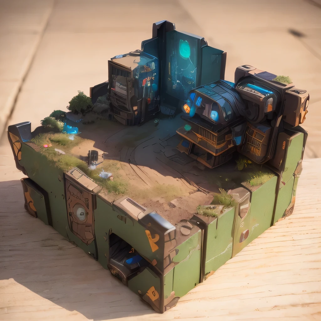 3598年Mars realistic model, (bifurcation, original photo, best quality, masterpiece:1.4),SteampunkCyberpunk6820 City,(CyberpunkMars light:1.3), Mars (related to land),(in a small nature box:1.3),Isometric, small nature, landscape on foundation,landscape,