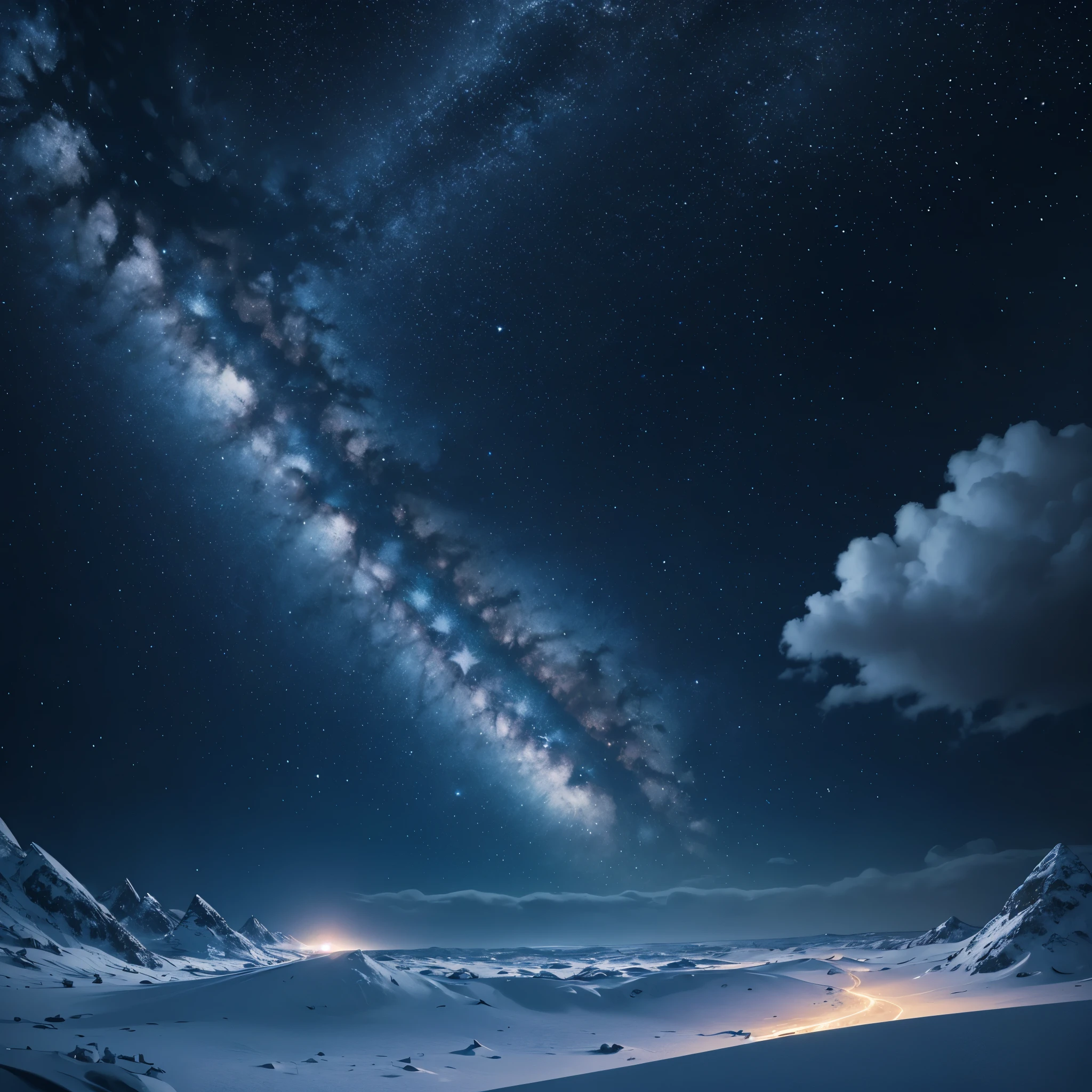 Digital illustration of a Stary Night, 8k, digital wallpaper,hyper high quality with very detailed color combination of light blue and white colour palette and very detailed wallpaper 