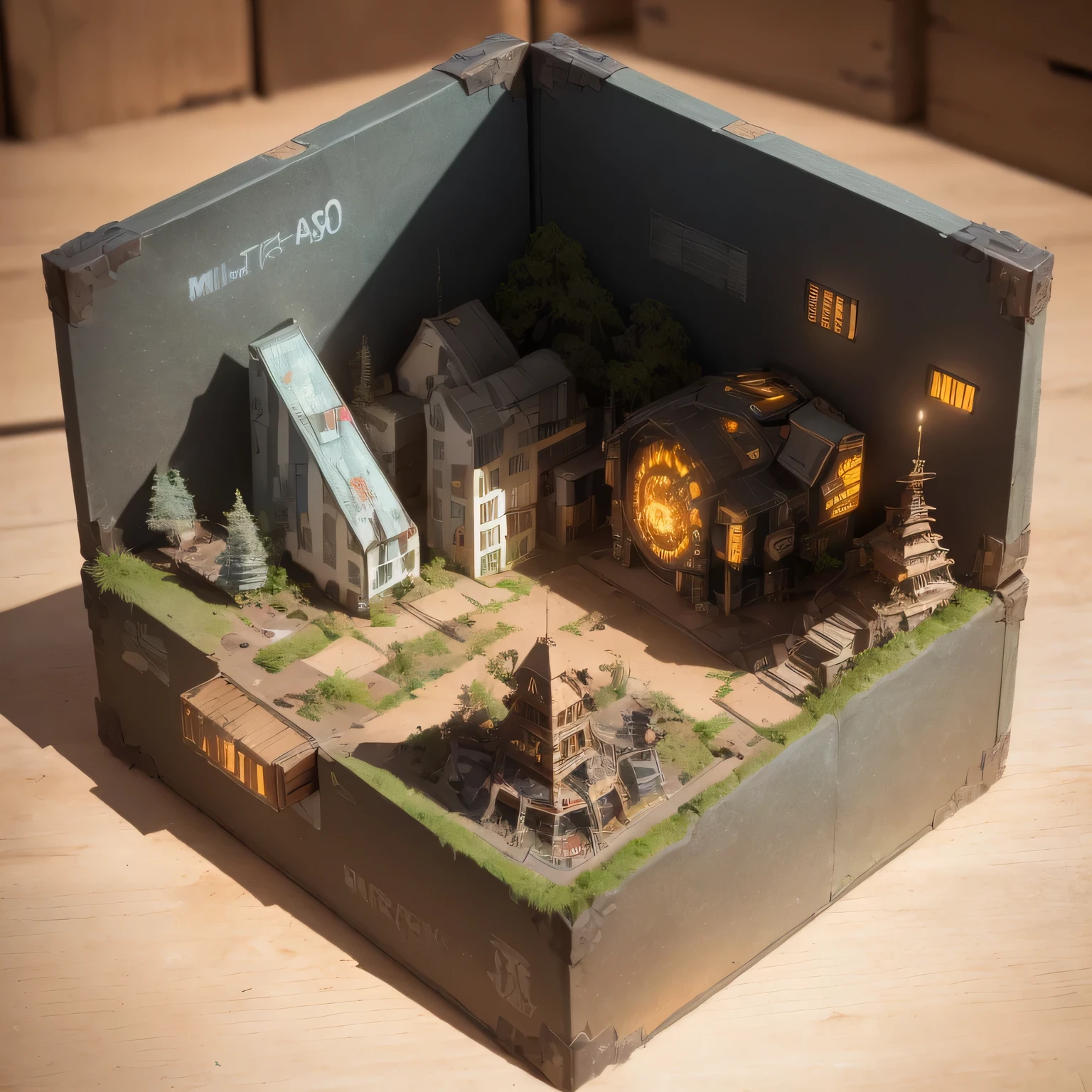 3598年Mars realistic model, (bifurcation, original photo, best quality, masterpiece:1.4),SteampunkCyberpunk6820 City,(CyberpunkMars light:1.3), Mars (related to land),(in a small nature box:1.3),Isometric, small nature, landscape on foundation,landscape,