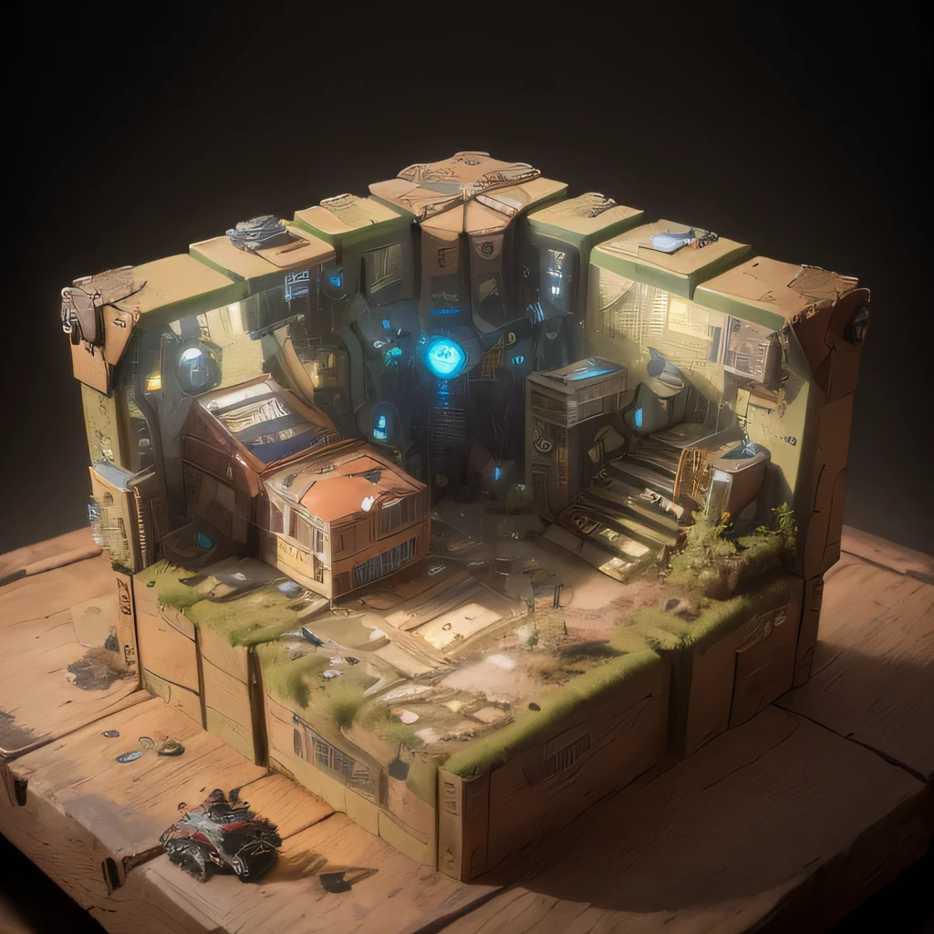 3598年Mars realistic model, (bifurcation, original photo, best quality, masterpiece:1.4),SteampunkCyberpunk6820 City,(CyberpunkMars light:1.3), Mars (related to land),(in a small nature box:1.3),Isometric, small nature, landscape on foundation,landscape,