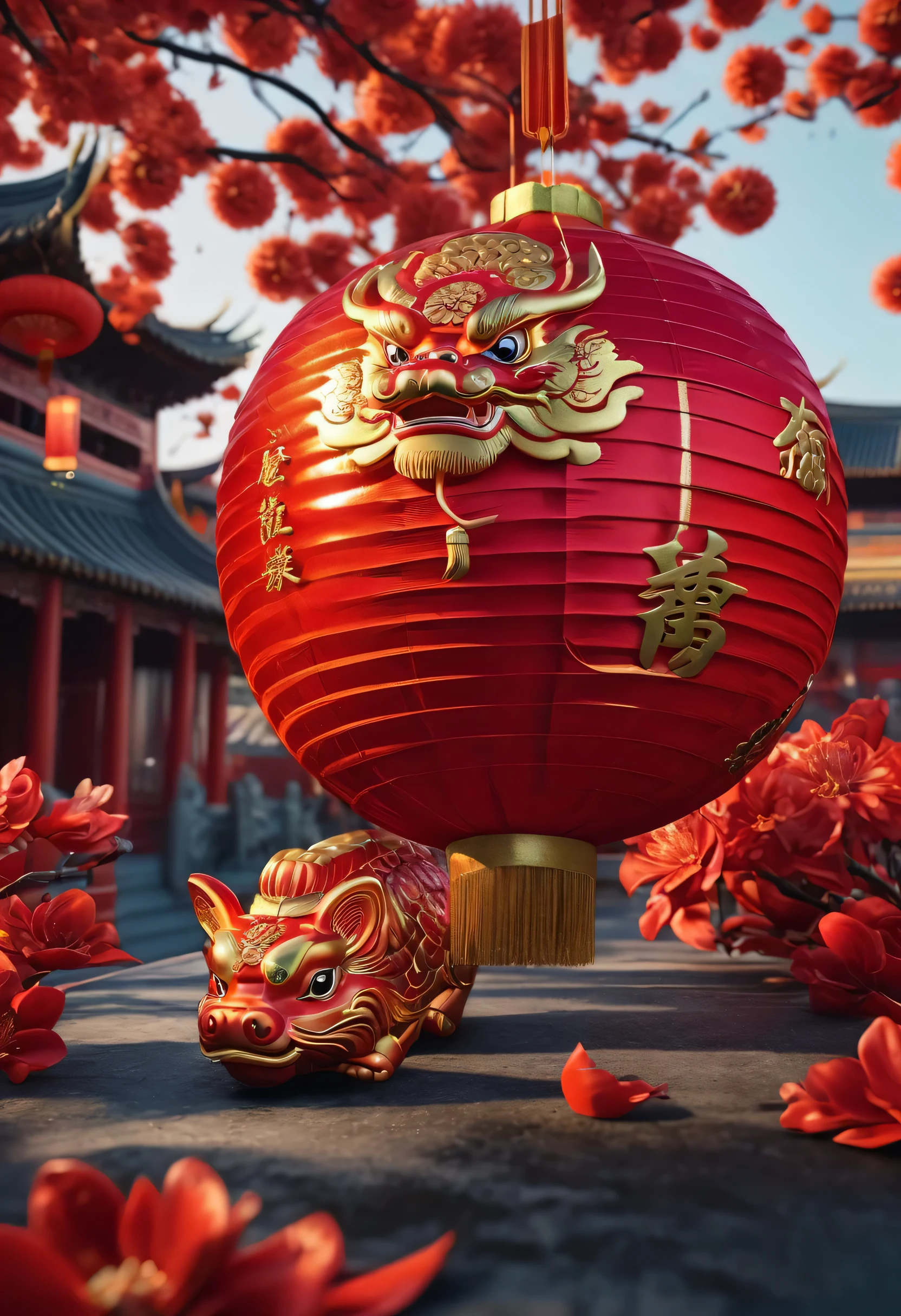 create an image demonstrating the style of ((Chinese New Year)) style, hyper realism, 8k high definition, vibrant colors, sharp focus, insanely detailed