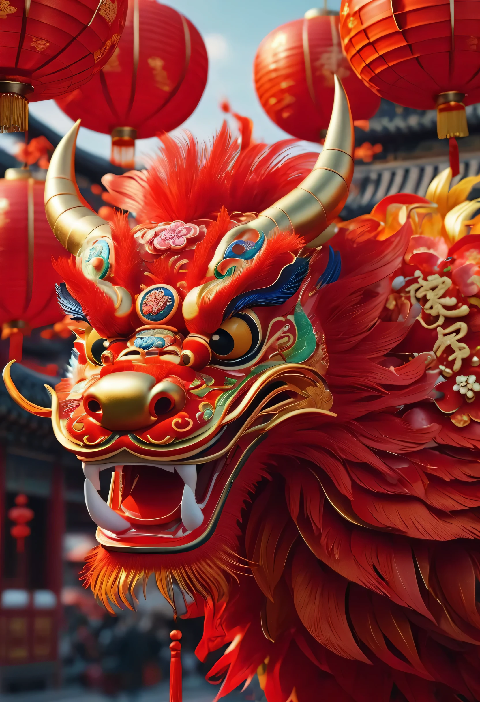 create an image demonstrating the style of ((Chinese New Year)) style, hyper realism, 8k high definition, vibrant colors, sharp focus, insanely detailed