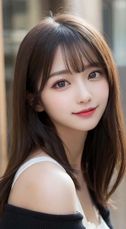 table top, highest quality, shape, Super detailed, finely, High resolution, 8k wallpaper, 完璧なダイナミックな構shape, beautiful and detailed eyes, Spring Dresses,medium hair, small breasts, natural color lip, random sexy pose,smile,big city、25 year old girl、noon、beautiful and detailed face、perfect and beautiful face,Big eyes