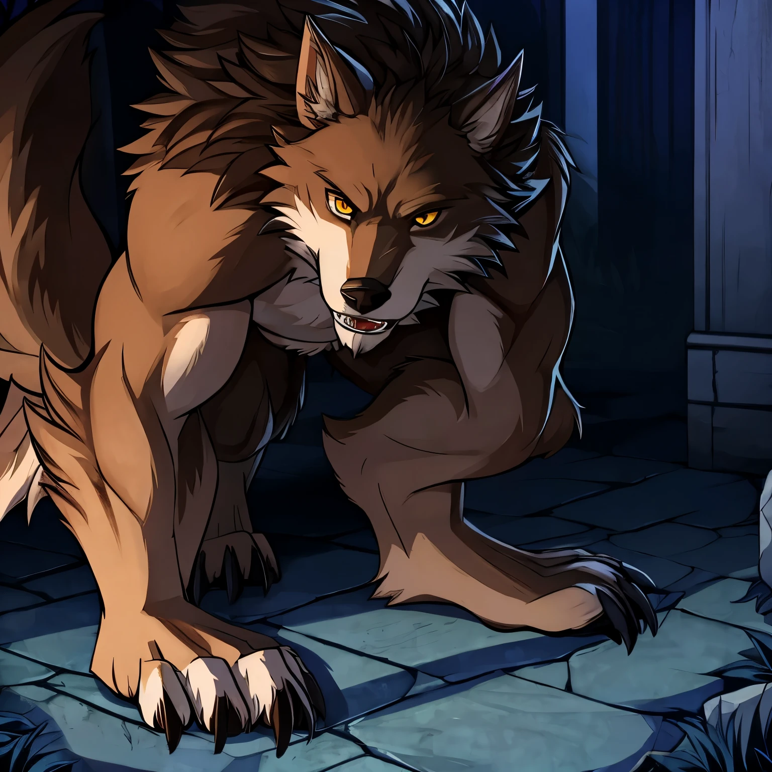 A werewolf scratching the ground