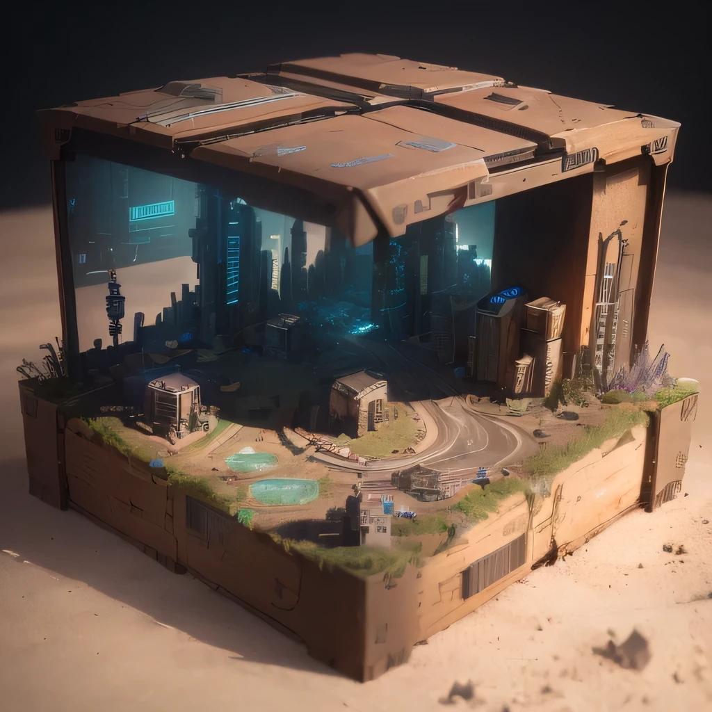 3598年Mars realistic model, (bifurcation, original photo, best quality, masterpiece:1.4),SteampunkCyberpunk6820 City,(CyberpunkMars light:1.3), Mars (related to land),(in a small nature box:1.3),Isometric, small nature, landscape on foundation,landscape,