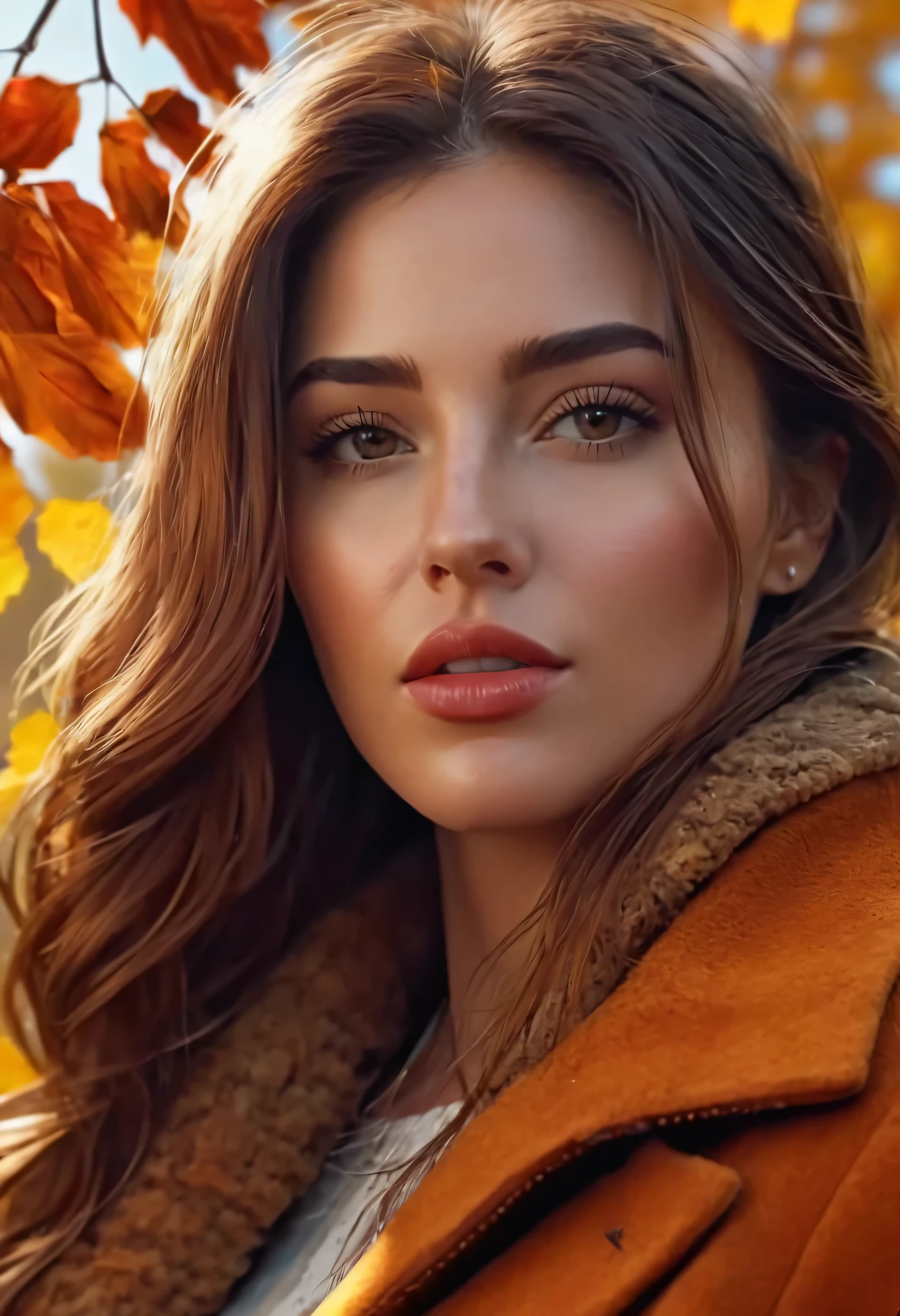 create an image demonstrating the style of ((Christian Girl Autumn)) style, hyper realism, 8k high definition, vibrant colors, sharp focus, insanely detailed, enormous Tits