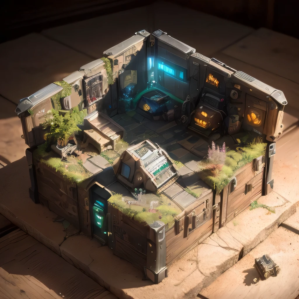 3598年Mars realistic model, (bifurcation, original photo, best quality, masterpiece:1.4),SteampunkCyberpunk6820 City,(CyberpunkMars light:1.3), Mars (related to land),(in a small nature box:1.3),Isometric, small nature, landscape on foundation,landscape,