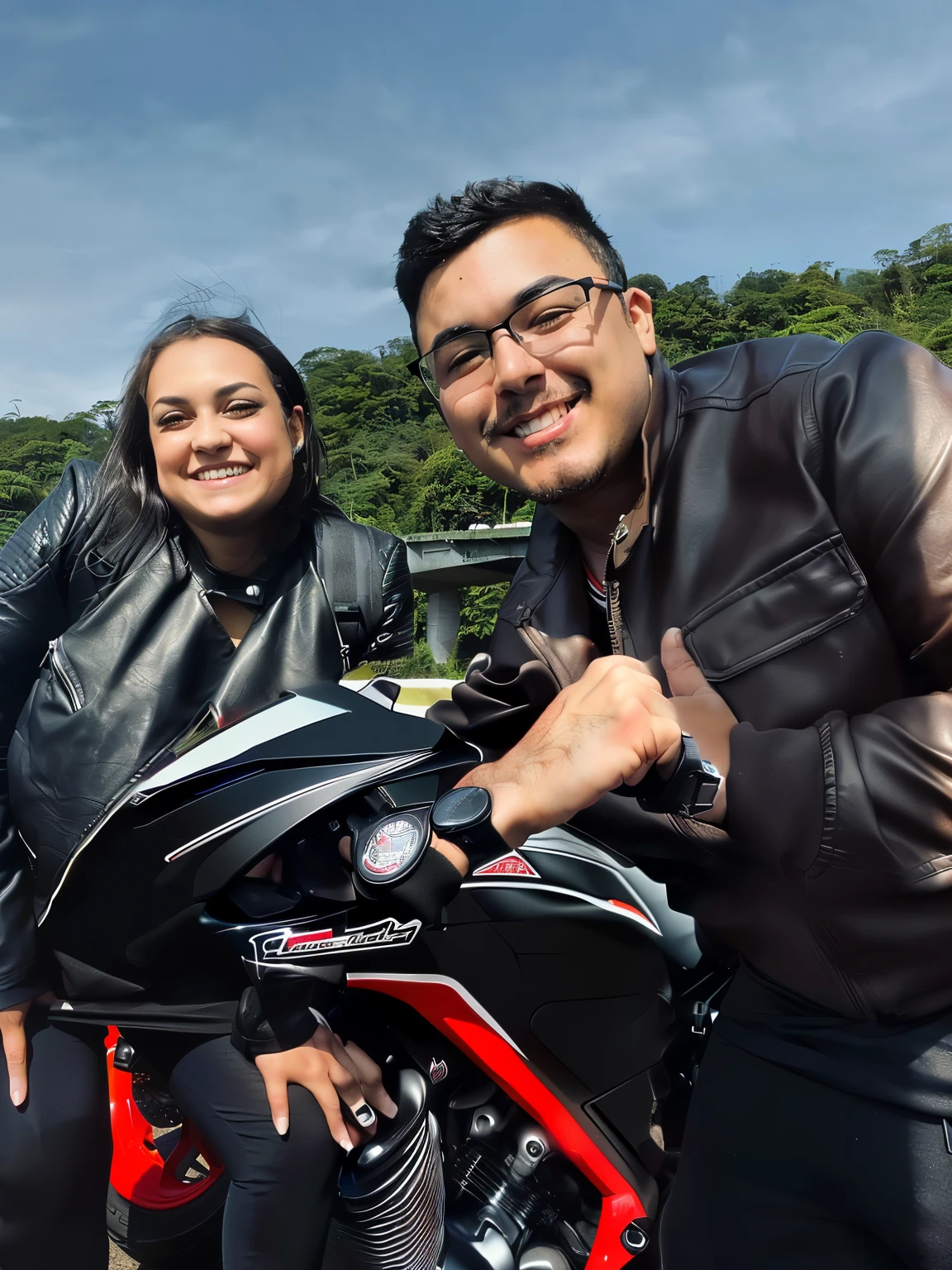 there are two people posing for a photo on a motorcycle, dirigindo uma moto, on tour, postagem no reddit, sentado em uma motocicleta, powder Nándor Katona, malika favre, instagram post, by Amélia Peláez, imagem de perfil, imagem de avatar, com montanhas ao fundo, tente, motociclista, andando de moto
