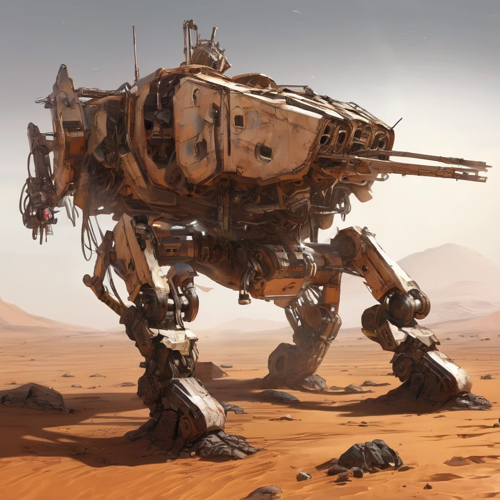 On the desert of Mars, an abandoned Russian exploration mech lies pitted and broken, long ago defeated it is hollow, a mere skeleton of a war machine
