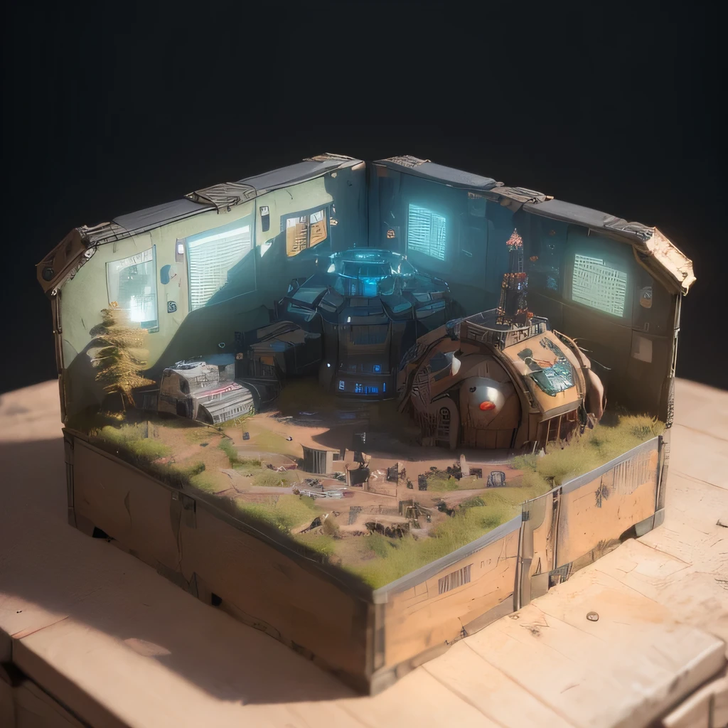 3598年Mars realistic model, (bifurcation, original photo, best quality, masterpiece:1.4),SteampunkCyberpunk6820 City,(CyberpunkMars light:1.3), Mars (related to land),(in a small nature box:1.3),Isometric, small nature, landscape on foundation,landscape,