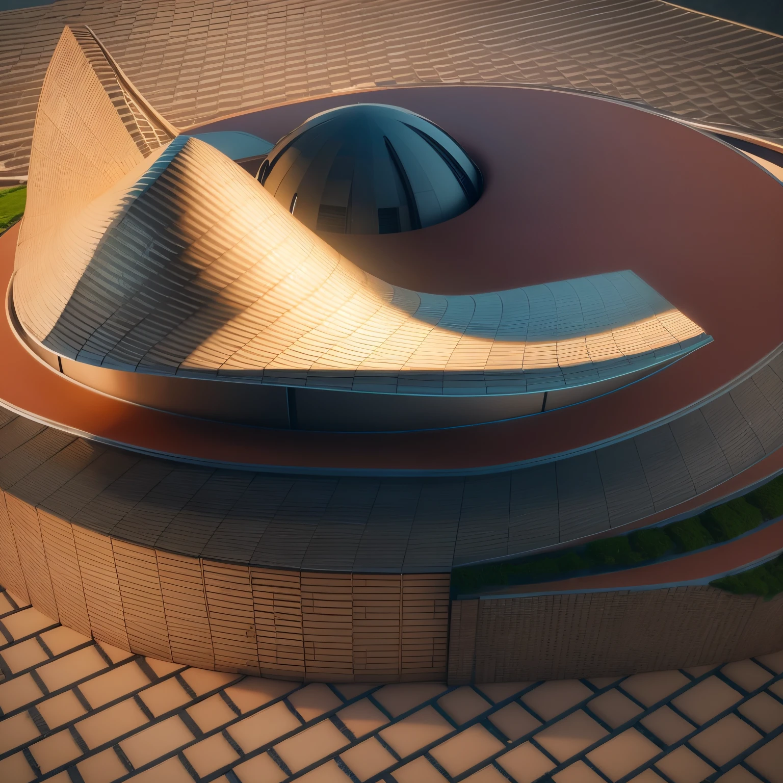 a close up of a hotel, with a forest around, round ceeling detail render, rendered 3d model, rounded roof, 3d rendered model, 3d rendered, 3 d rendered, depicted as a 3 d render, vue 3d render, with 3d render, with 3 d render, detailed 3d render, detailed 3 d render, high detail render
