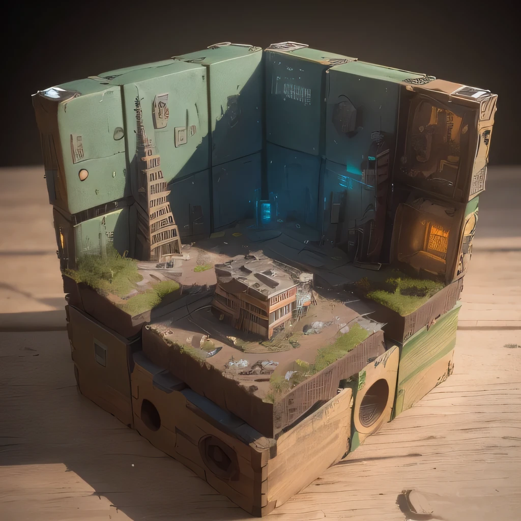 3598年Mars realistic model, (bifurcation, original photo, best quality, masterpiece:1.4),SteampunkCyberpunk6820 City,(CyberpunkMars light:1.3), Mars (related to land),(in a small nature box:1.3),Isometric, small nature, landscape on foundation,landscape,
