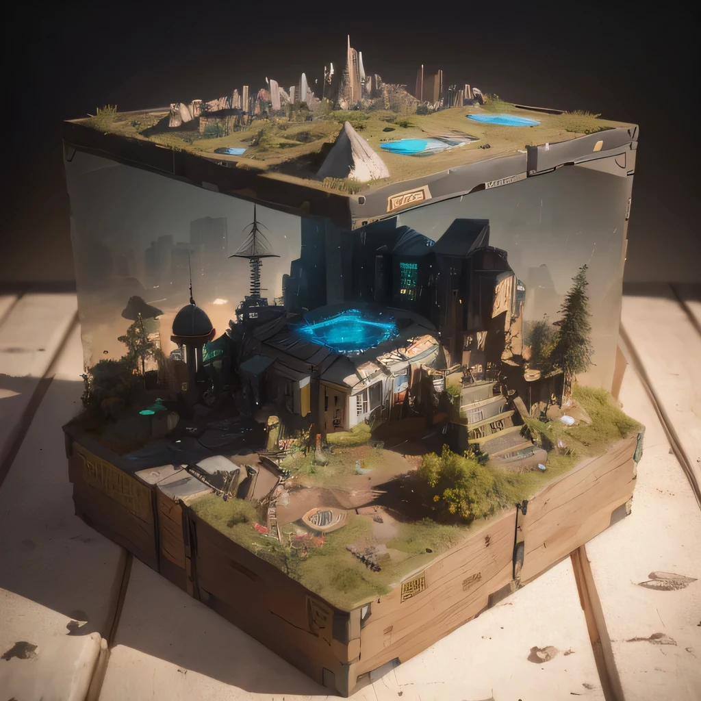 3598年Mars realistic model, (split ends, original photo, best quality, masterpiece:1.4),Steampunk Cyberpunk 6820 City,(CyberpunkMars light:1.3), Mars (related to land),(in a small nature box:1.3),Isometric, small nature, landscape on foundation,landscape,