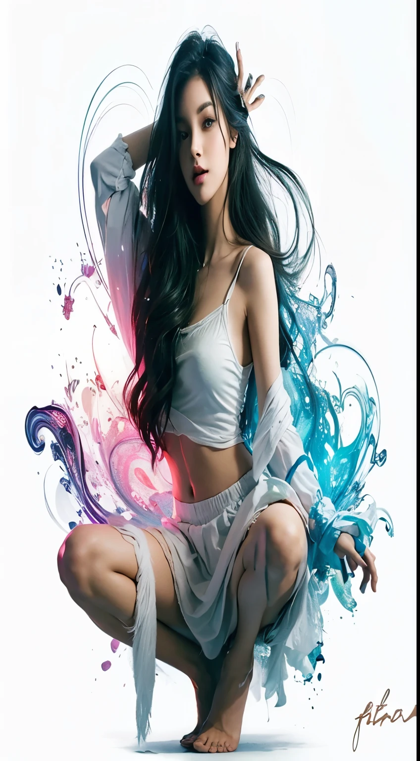 arafed image of a woman in a white top and skirt, beautiful digital artwork, gorgeous digital art, exquisite digital illustration, beautiful digital art, digital art picture, photoshop art, very beautiful digital art, beautiful gorgeous digital art, style digital painting, gorgeous digital painting, digital painting style, digital art high quality, digital fantasy art ), beautiful digital painting, inspiring digital art