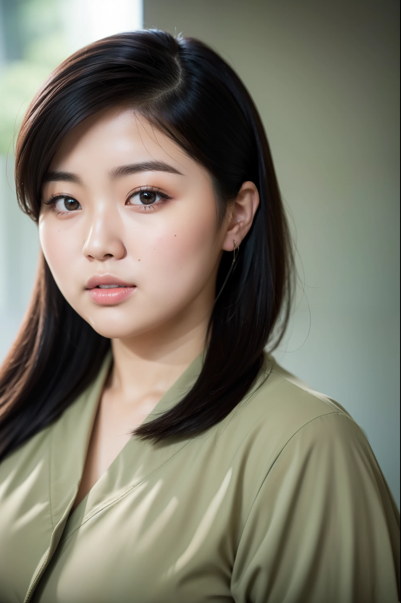 Beautiful chubby asian woman in call of duty style, Close-up photos, Photos taken with Canon EOS R5 DSLR camera, light, Super real photos, intricate details, Her face is very delicate