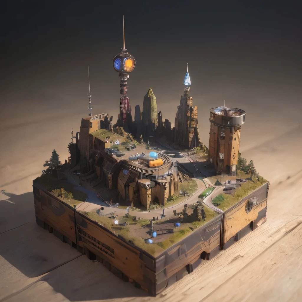 3598年Mars realistic model, (split ends, original photo, best quality, masterpiece:1.4),Steampunk Cyberpunk 6820 City,(CyberpunkMars light:1.3), Mars (related to land),(in a small nature box:1.3),Isometric, small nature, landscape on foundation,landscape,
