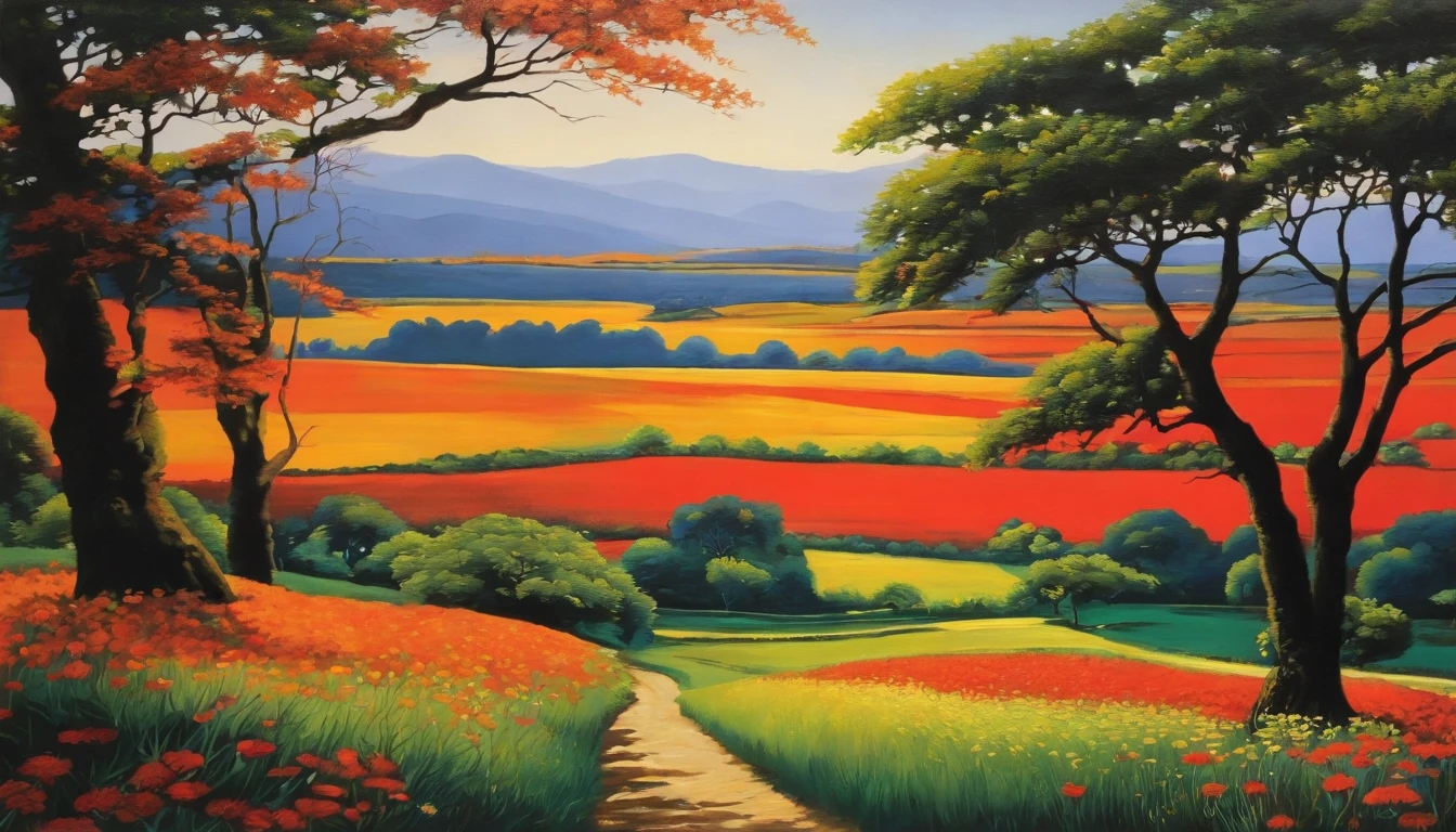 Pasted picture, Kiyoshi Yamashita, landscape painting, vivid,
