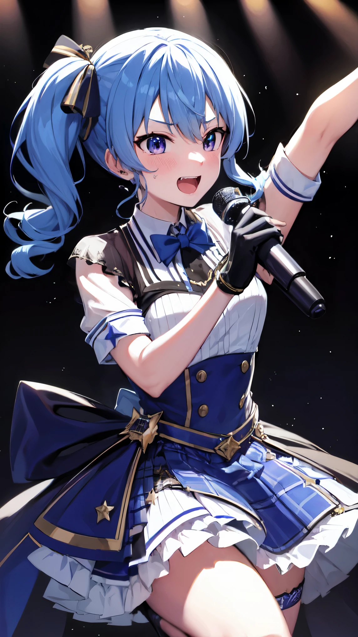 Hololive_hoshimachi suisei_fantasy_blue stockings_shortcut_Idol_star in the rough_black gloves_sing_enthusiastic singing_StellarStellar