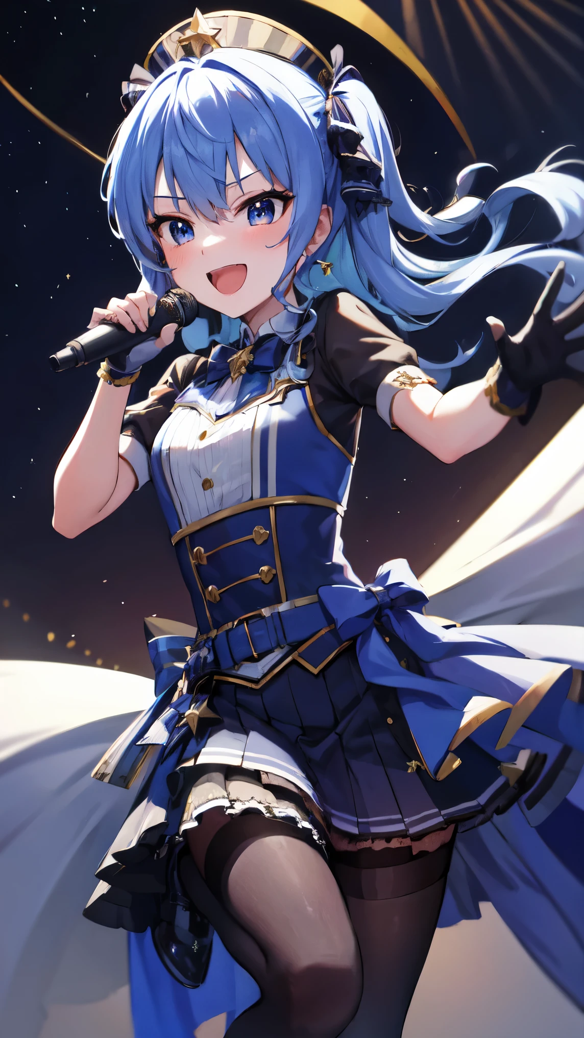 Hololive_hoshimachi suisei_fantasy_blue stockings_shortcut_Idol_star in the rough_black gloves_sing_enthusiastic singing_StellarStellar