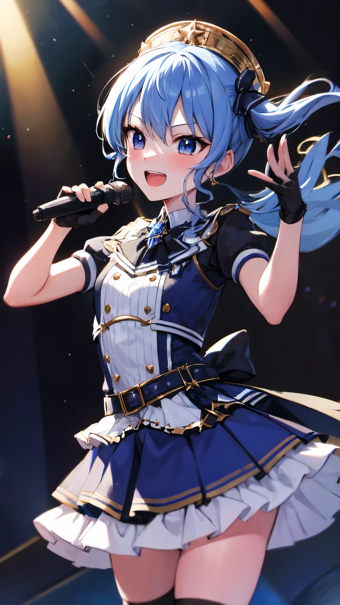 Hololive_hoshimachi suisei_fantasy_blue stockings_shortcut_Idol_star in the rough_black gloves_sing_enthusiastic singing_StellarStellar