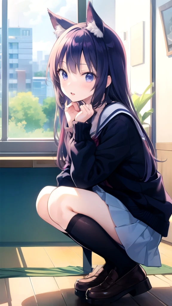 score_9,score_8_up,score_7_up,score_6_up,score_5_up,score_4_up,best quality,masterpiece,4k,uncensored,prefect lighting,rating_explicit,very aesthetic,anime,game cg,mesugaki,cinematic angle,depth of field,outdoors,
BREAK
artist:ä»æ²¢, 1girl, solo, twintails, monochrome, purple theme, sitting, school uniform, skirt, white background, simple background, long hair, looking at viewer, sailor collar, choker, serafuku, hands on own knees, bow, headband, full body, pleated skirt, boots,
<lora:å¦ä¸ç§è¾ä½ä¿®æ­£XLç¨sd_xl_dpo_lora_v1-128dim:1>,