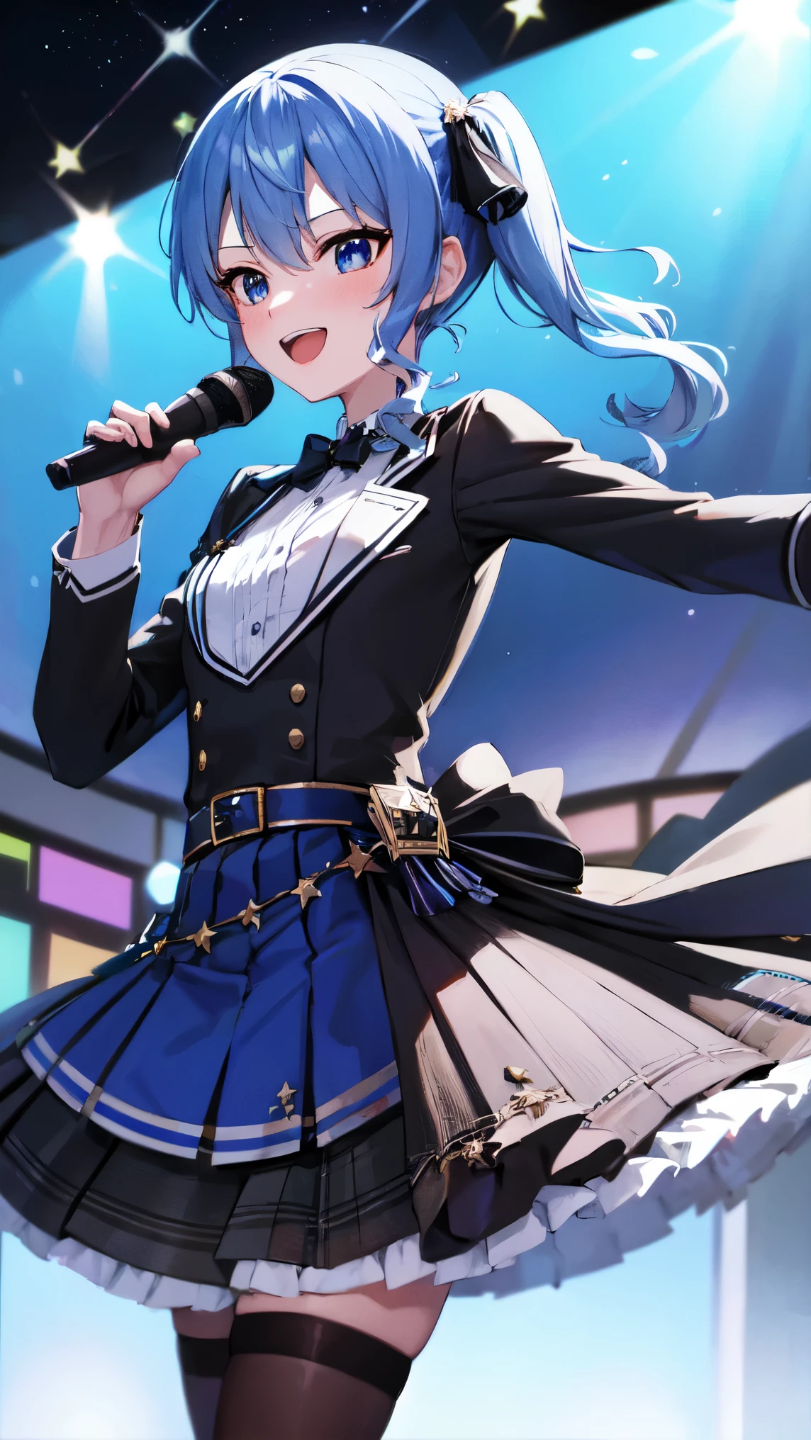 Ho****ve_hoshimachi suisei_fantasy_blue stockings_shortcut_Idol_star in the rough_black gloves_sing_enthusiastic singing_StellarStellar_Handsome guy_delivery_Virtual YouTuber_smile