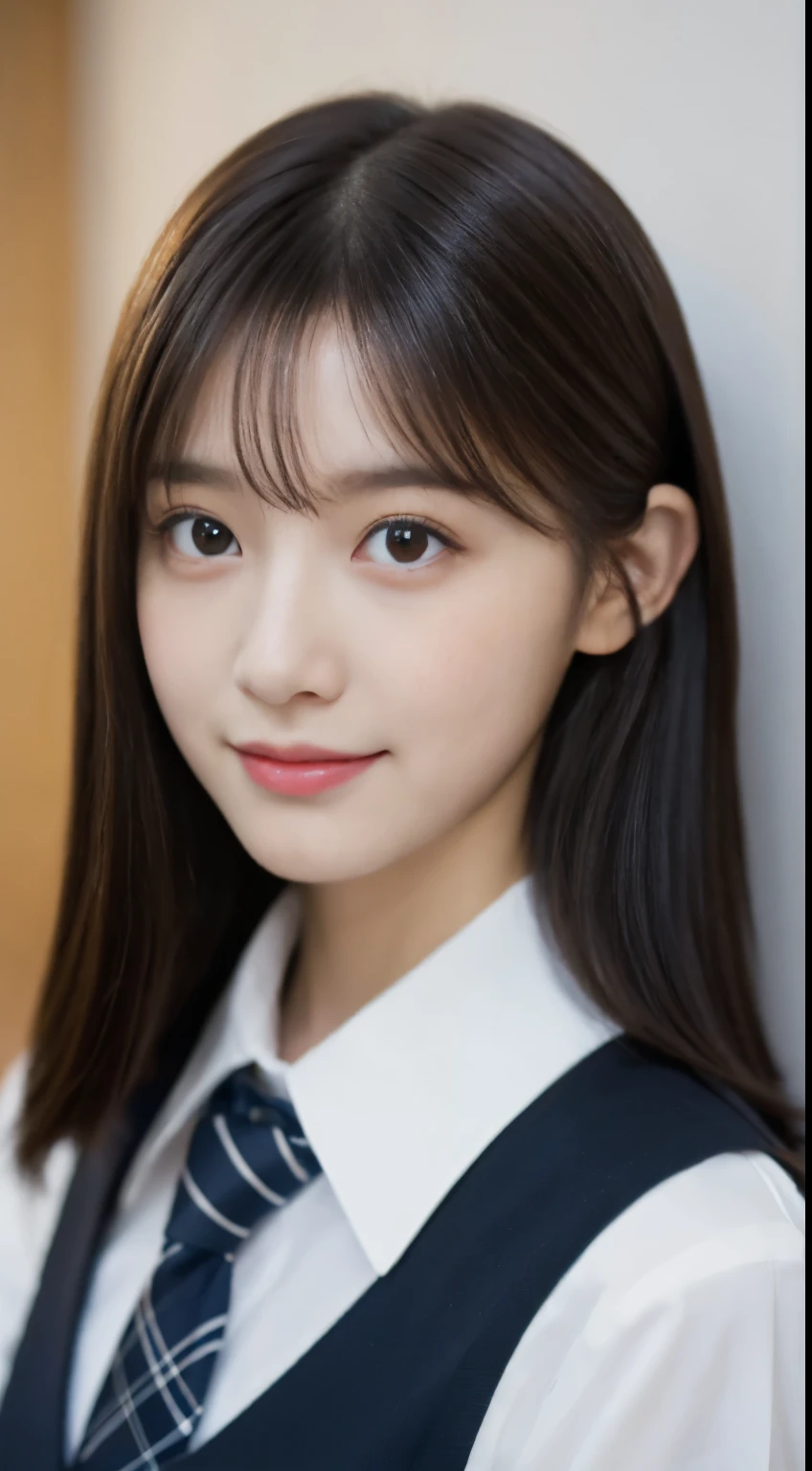 top-quality，offcial art，High Definition CG Unity 8K Wallpaper High School Girl，Very delicate beautiful，超hight resolution，（realisticlying：1.4），Golden Hour Lighting，（full body Esbian），in class room，（Platinum Shorthair：0.8），（Pretty eyes），looking at viewert，facing front，Twin-tailed hair, ssmile，JK Skirt（Plaid）， bust，high-school uniform，neck tie， tmasterpiece， best qualtiy， RAW photogr， realisticlying， faces， incredibly absurd res， depth of fields， hight resolution， ultra - detailed， finedetail， Very detailed， Highly detailed eyes and faces， Sharp pupils， pupil realistic， tack sharp focus， cinmatic lighting, Idol style、Super Cute:1.2、A dark-haired、bangss、