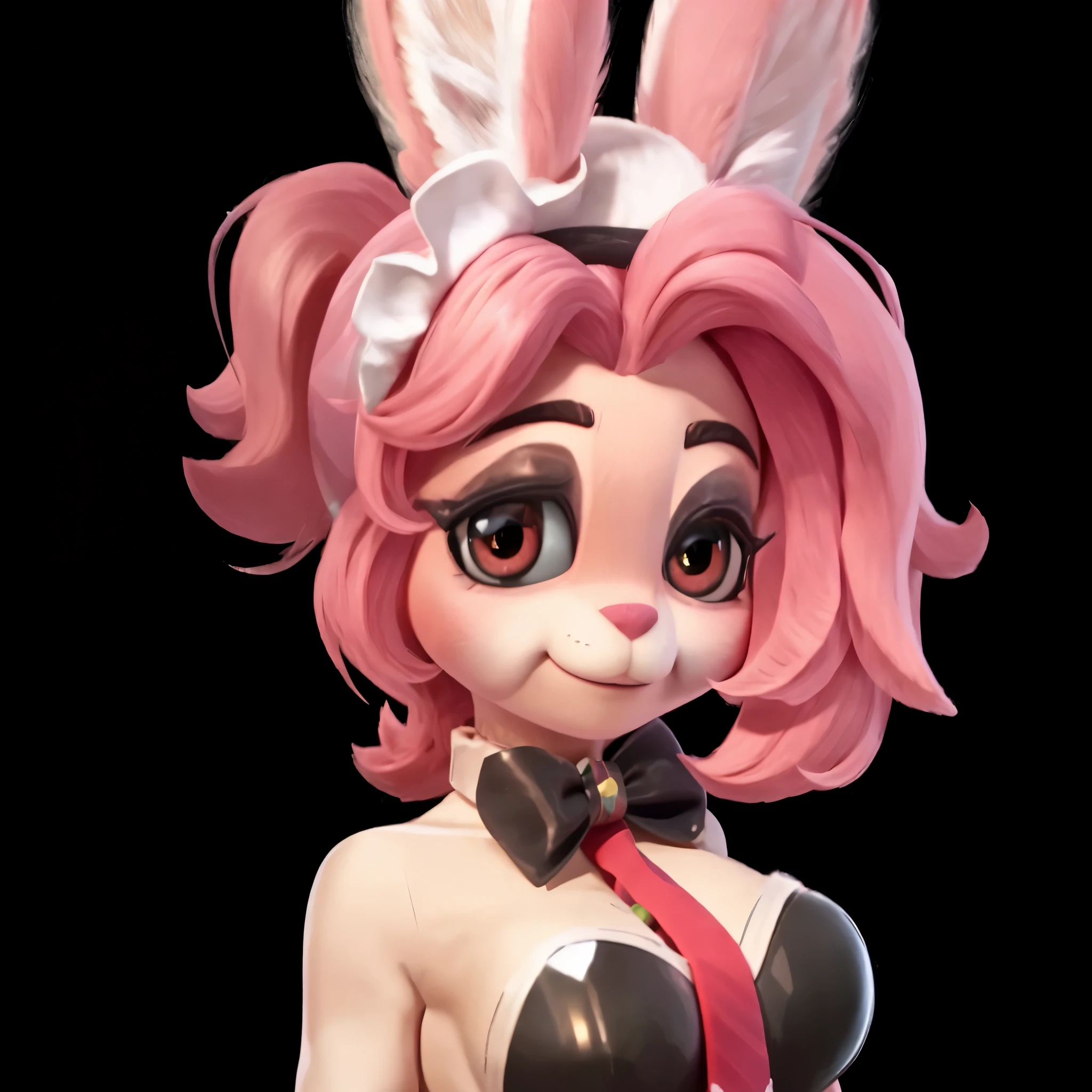 a close up of a woman with pink hair wearing a bunny ears outfit, bunny girl, rabbt_character, ultrarealistic sweet bunny girl, lola bunny fanart, original chibi bunny girl, bunnypunk, cute anthropomorphic bunny, the bunny has pink fur, cute fumo plush bunny girl, stylized anime, a portrait of judy hopps