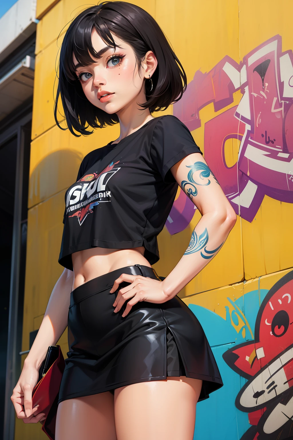 Graffiti, cartoon giant, tattoo designs, Thai fonts, colors, tattoo designs, Tiny black shirt short skirt