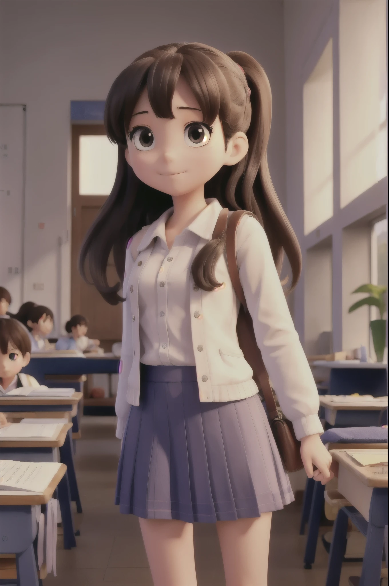 masterpiece, best quality, 1girl, looking at viewer, one piece,, namiOP, school uniform, school, school desk,, solo,