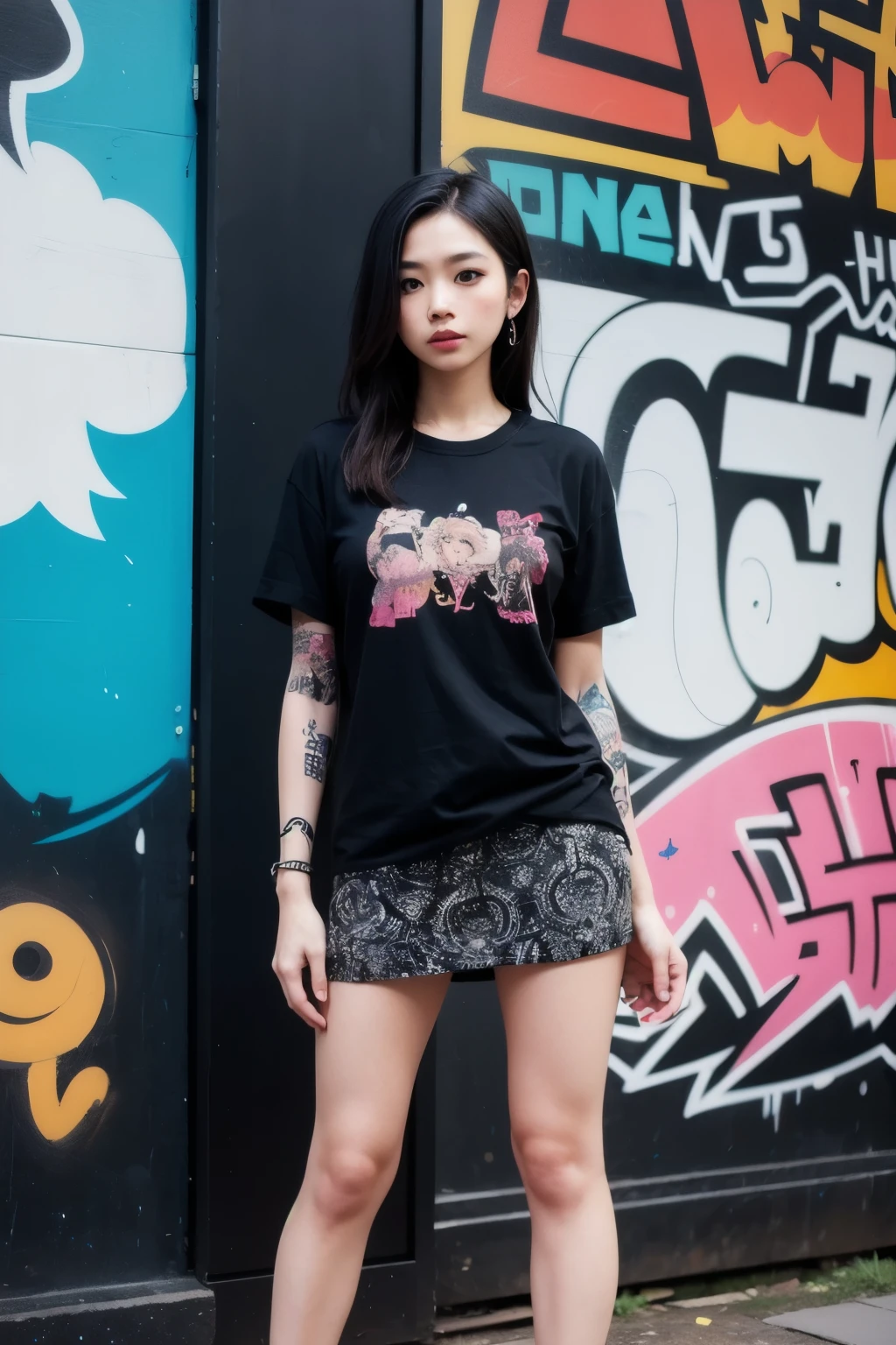 Graffiti, cartoon giant, tattoo designs, Thai fonts, colors, tattoo designs, Tiny black shirt short skirt