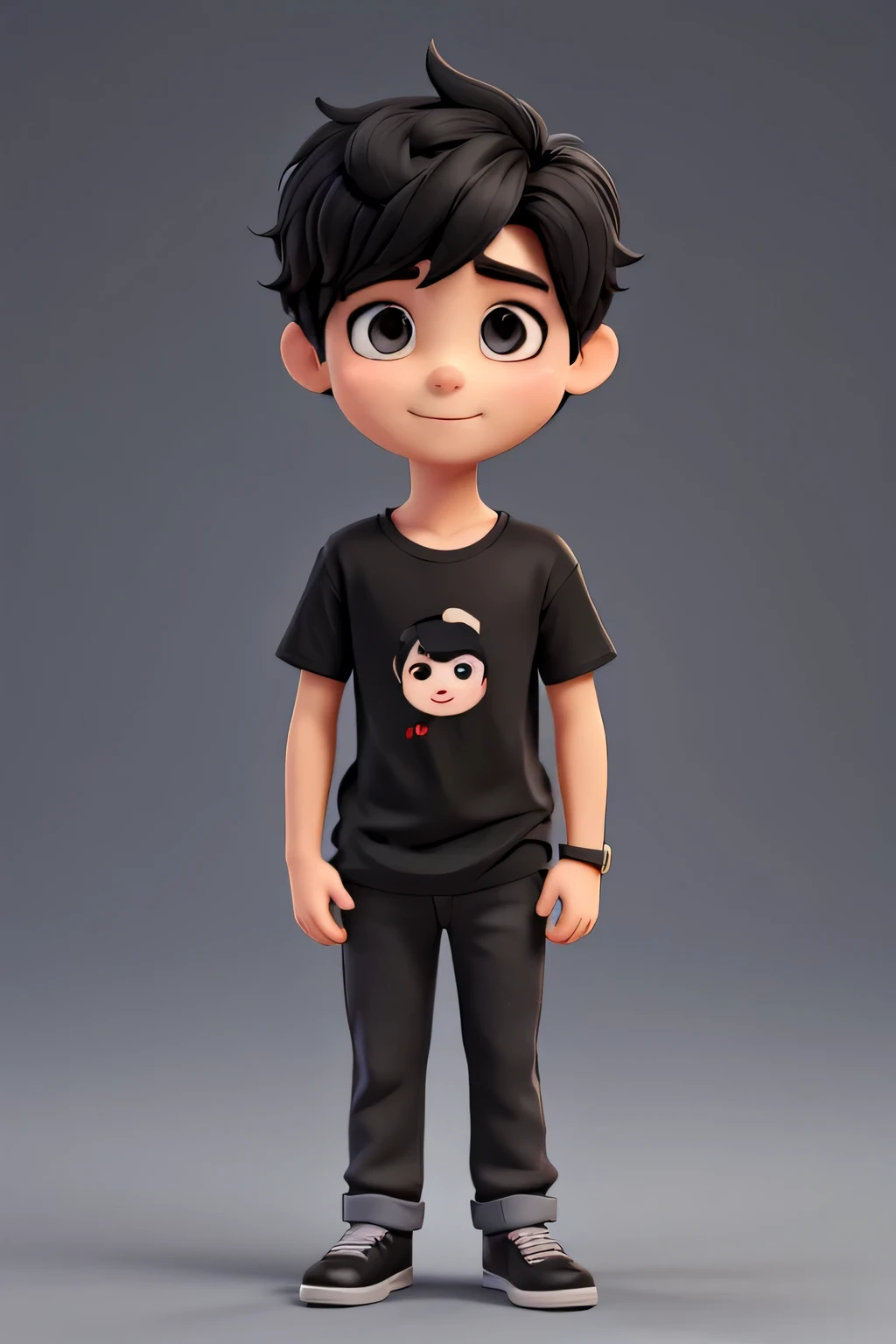 Features. Full body male love, 3D style face, Sweet and delicate boy, short black hair,Black T-shirt
