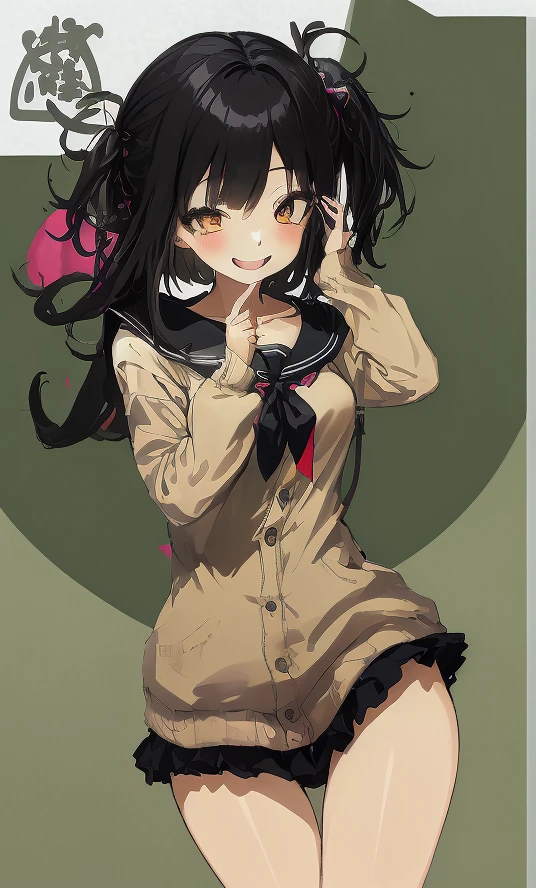 masterpiece、highest quality、１girl girl、perfect limbs、perfect 、（black hair）、cheerful smile