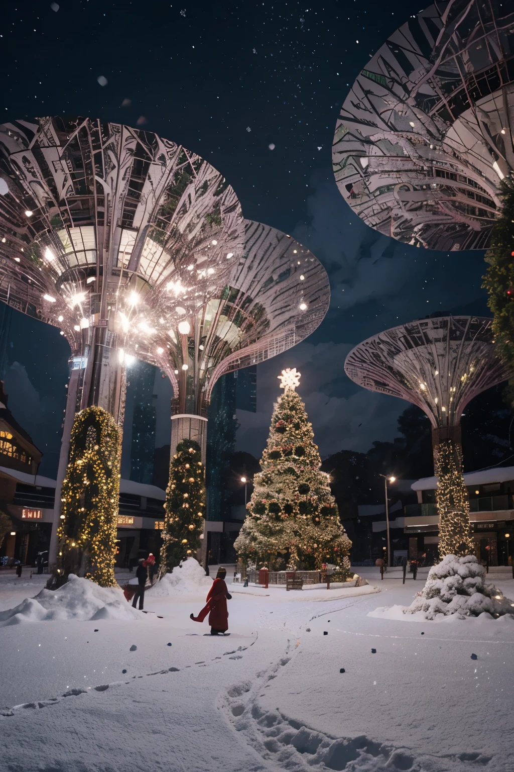 create a Christmas design with Singapore landscape and snowing animation