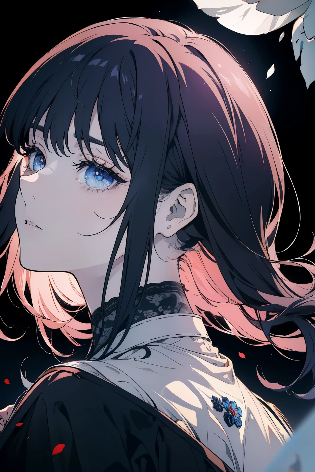 ((8K resolution))、((highest quality))、((masterpiece))、((Super detailed))((((dramatic))), (((Rough feeling))), (((intense)))、whole body、Handsome guy、woman、sleeping face、Bedroom、bed、co-sleeping、tattoo、long hair、gray hair、White、blue、peach、flower々、flower火、Clear shadows、lively, front,rich colorful,have confidence,coil,scene,boldness,to attract attention,smart、tendency、i concentrate